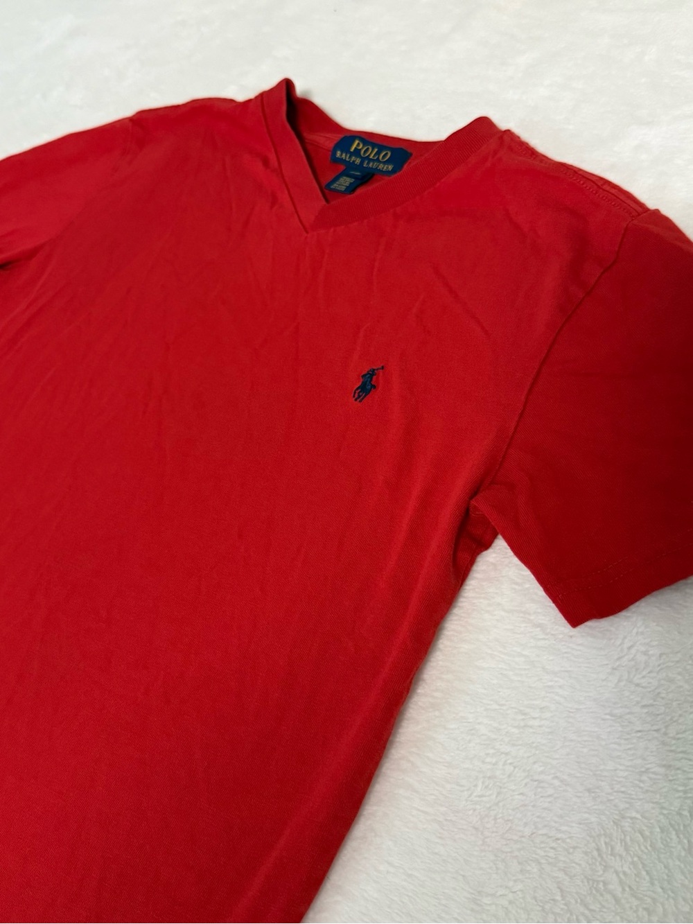 Polo Ralph Lauren Boys Size 8 S Red V Neck T Shirt Pony Logo 100% Cotton